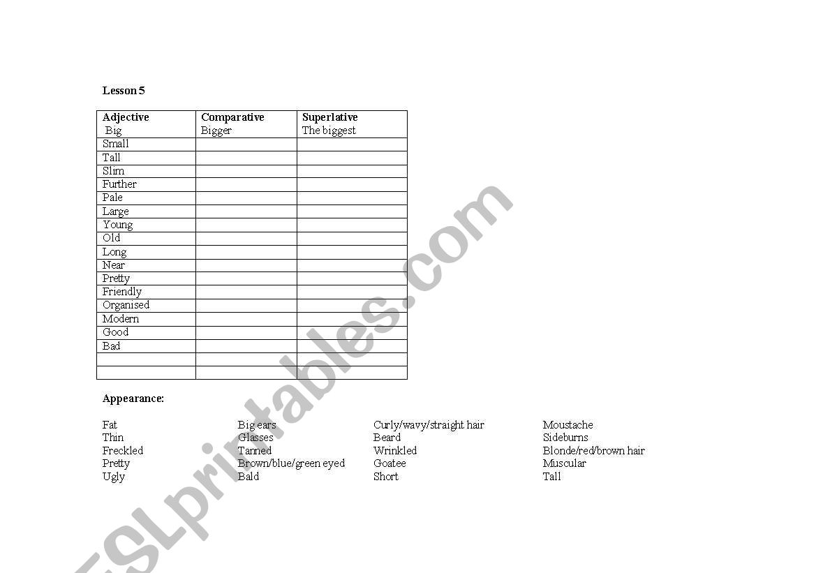 Comparative worksheet worksheet