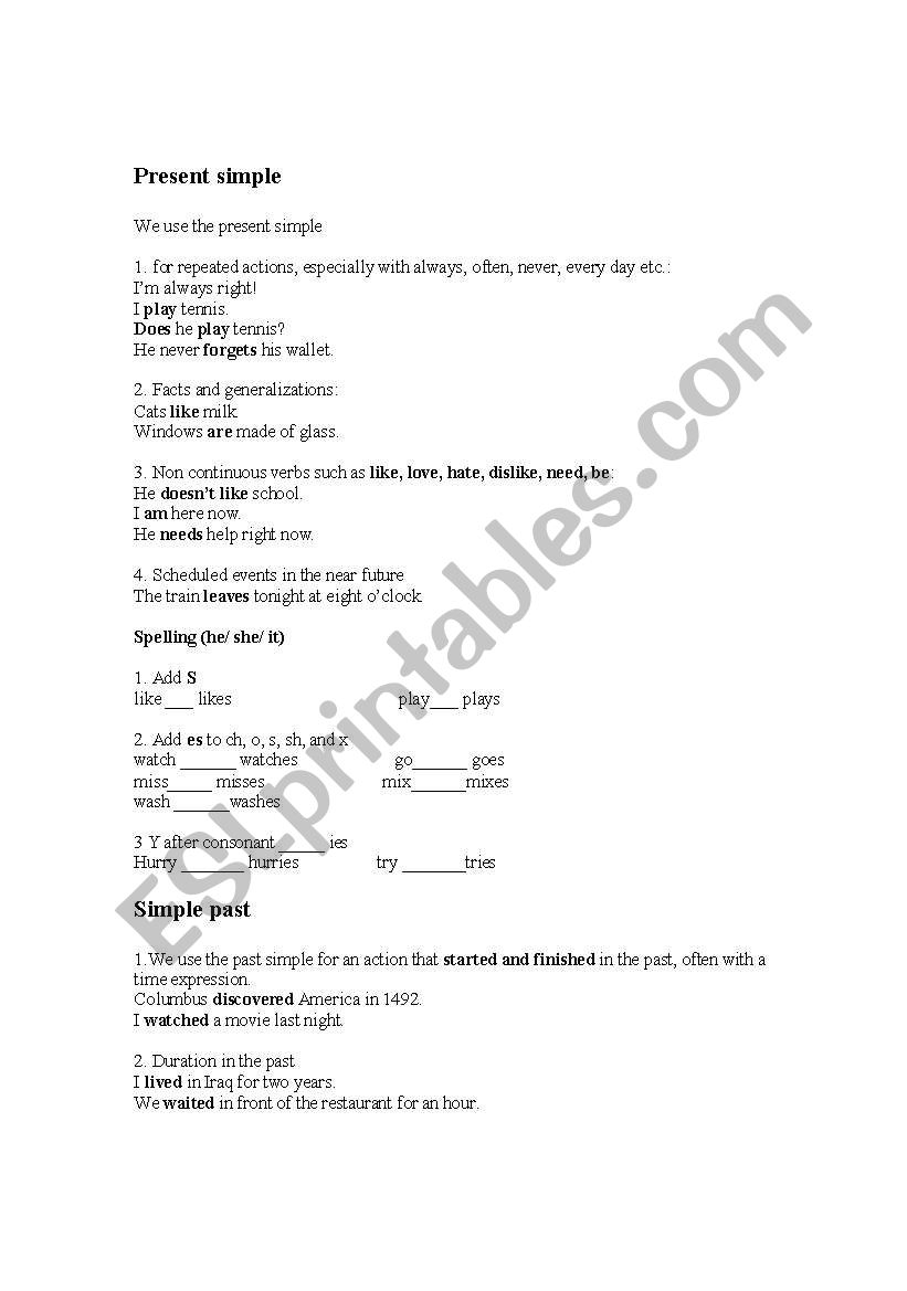 Simple Tenses worksheet