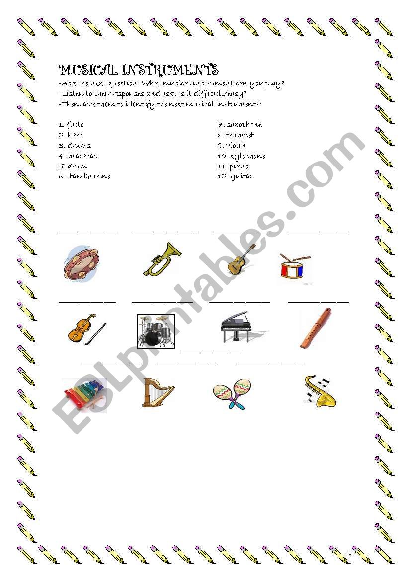 MUSICAL INSTRUMENTS worksheet