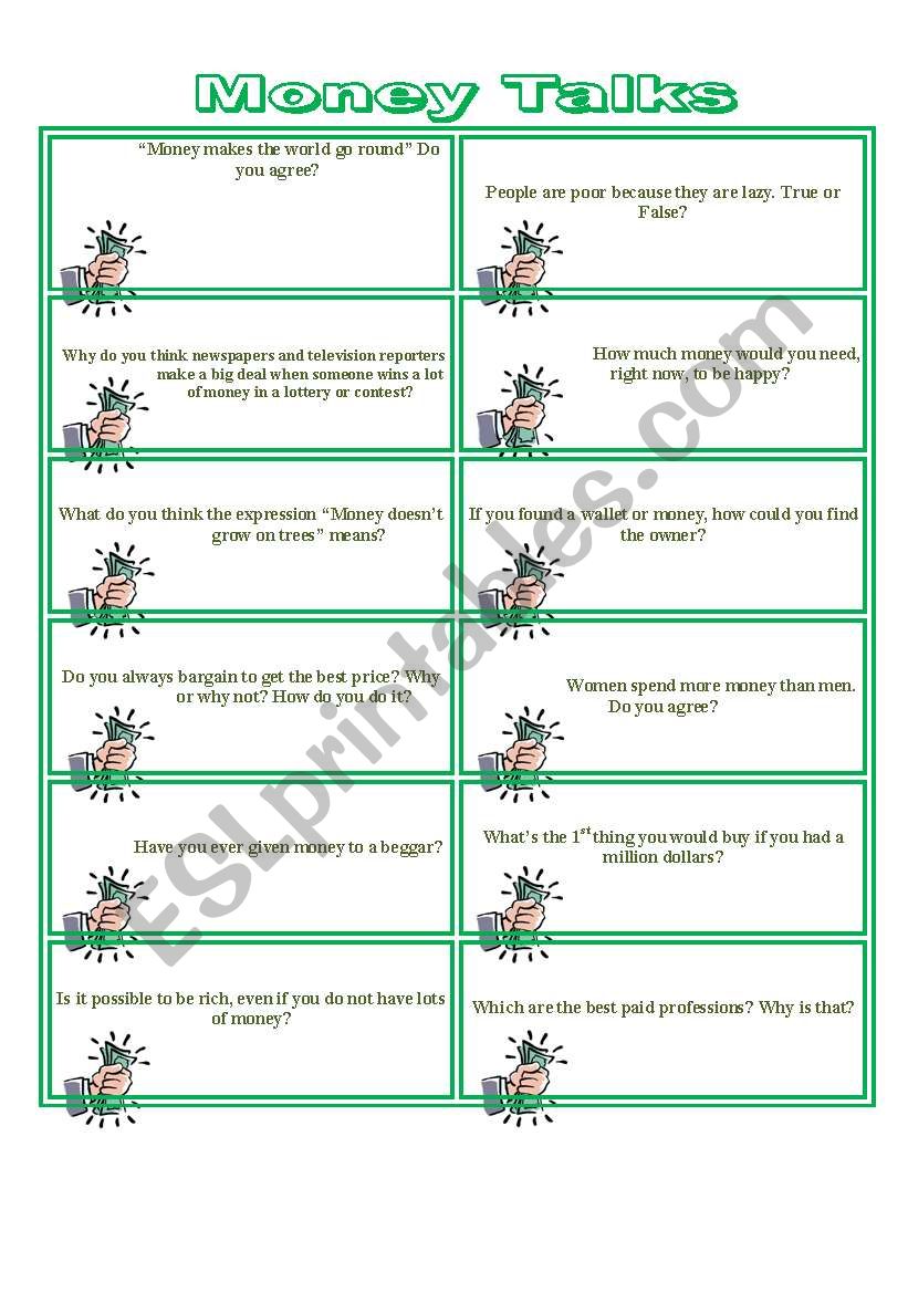 Money speaking cards worksheet