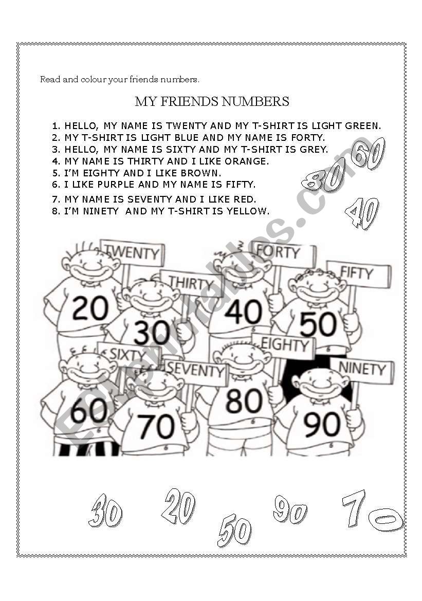 NUMBERS AND COLOURS worksheet