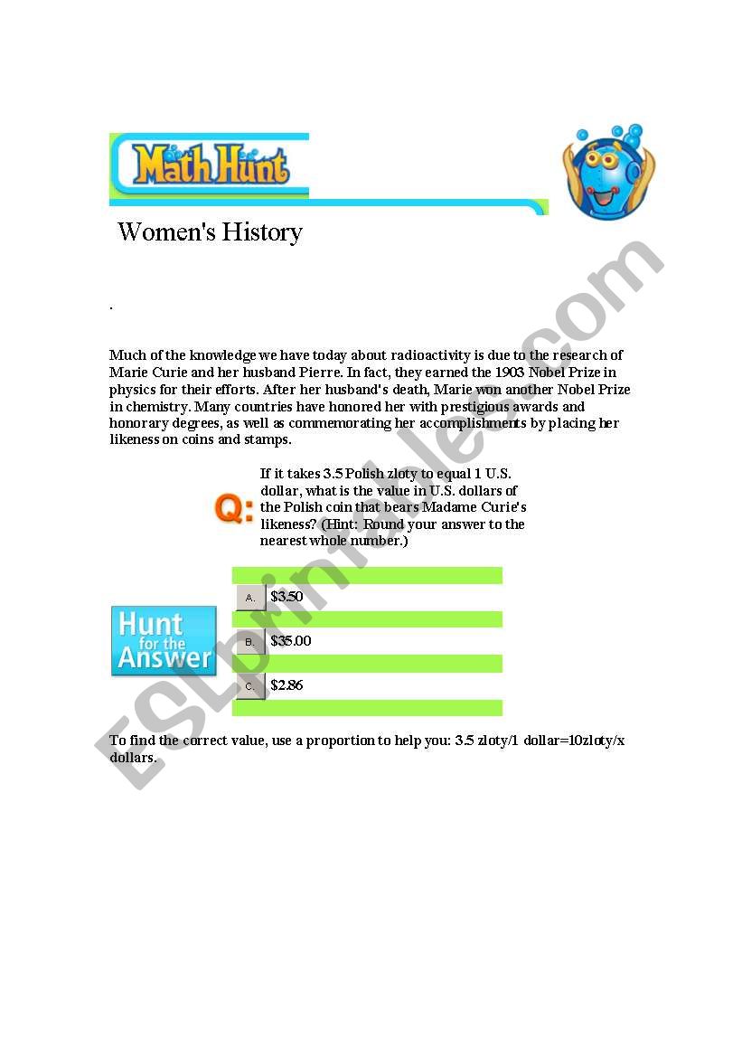 Math Hunt for Women´s History Month