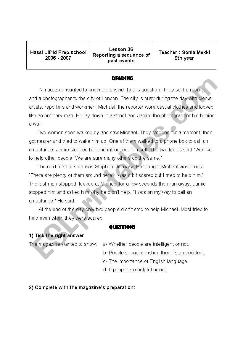 Lesson 36 Reporting a sequence of past events 9th year