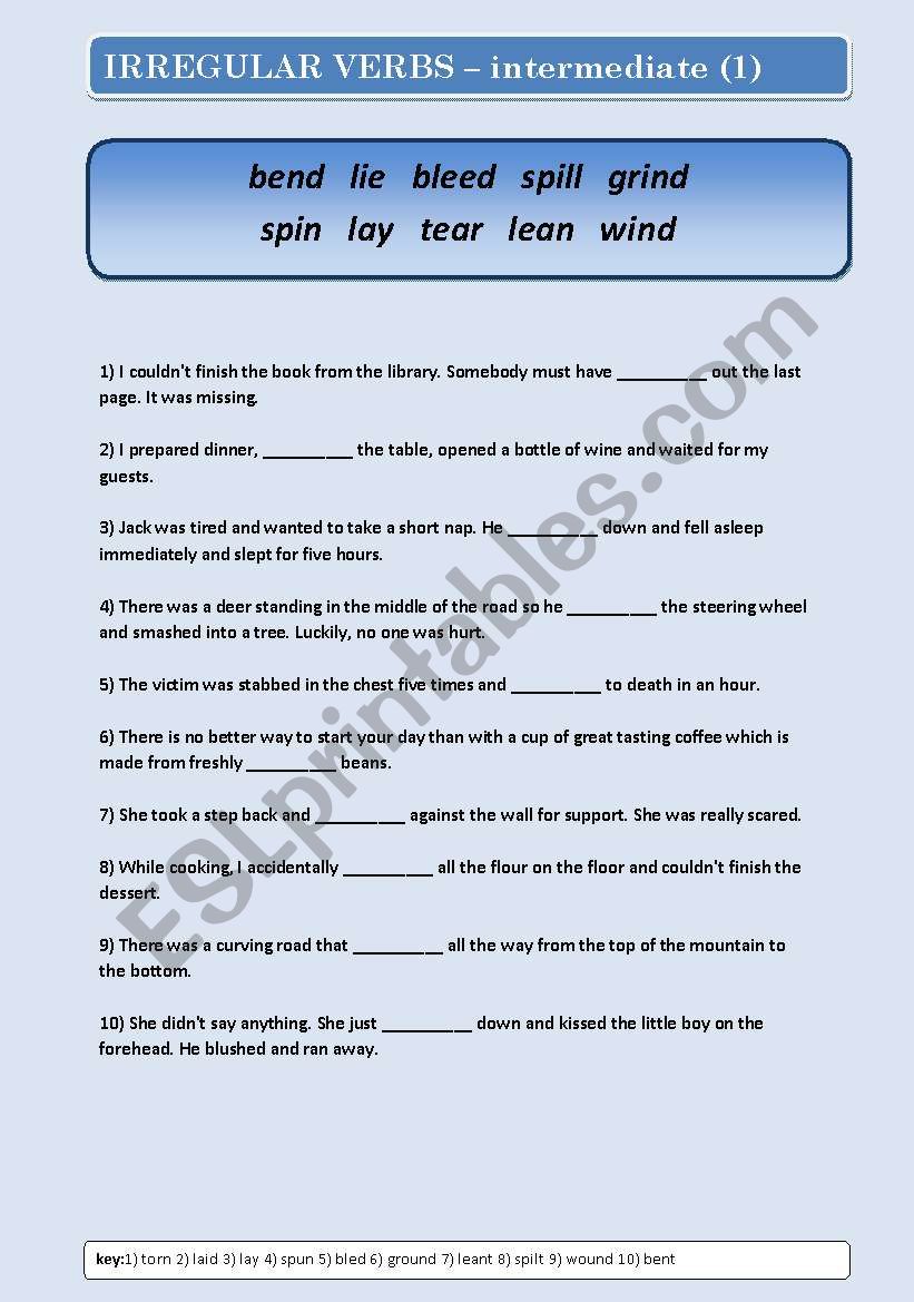 IRREGULAR VERBS (3/4) intermediate (5 pages)