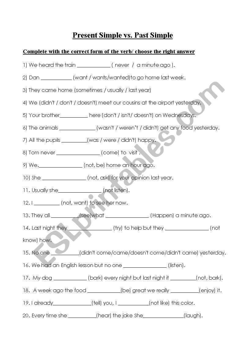 Present Simple - Past Simple worksheet