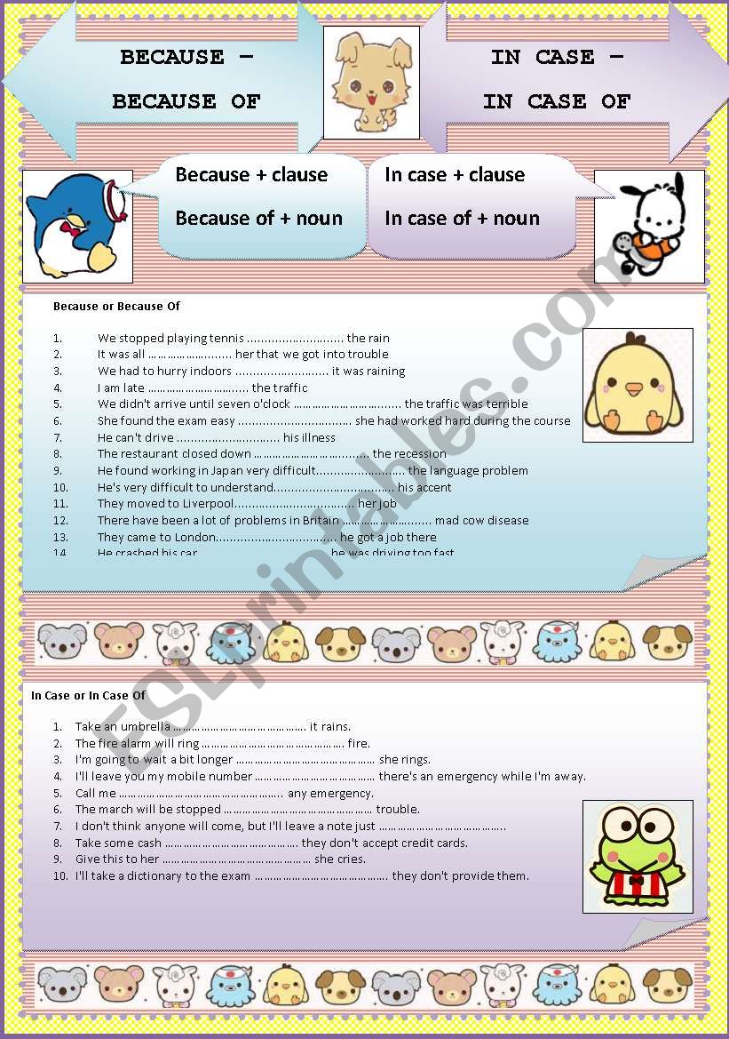 CONJUNCTIONS: BECAUSE - BECAUSE OF / IN CASE - IN CASE OF