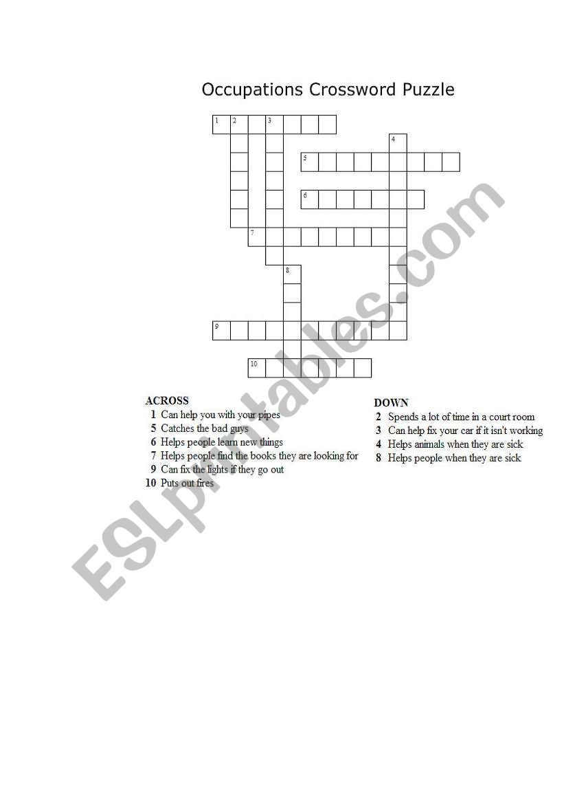occupation crossword worksheet