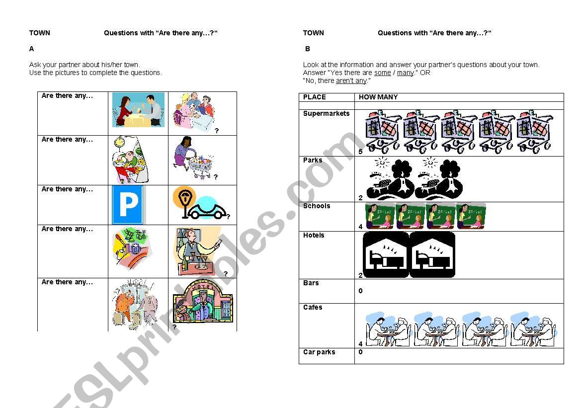 Places in Town - Pairwork with Are there any...? 