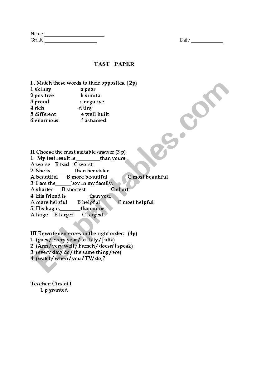 adjectives worksheet