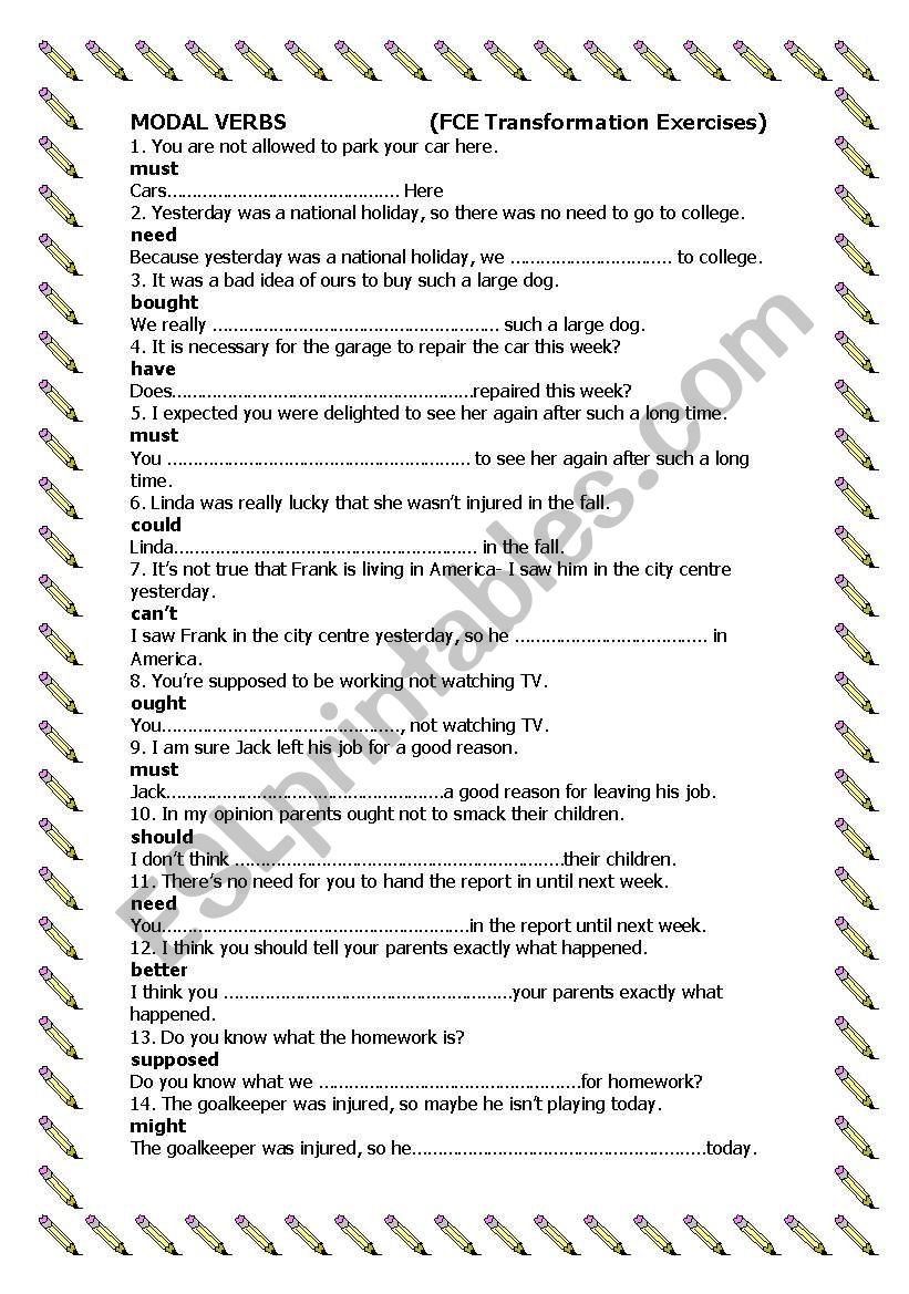 Modal Verbs : Transformation Sentences