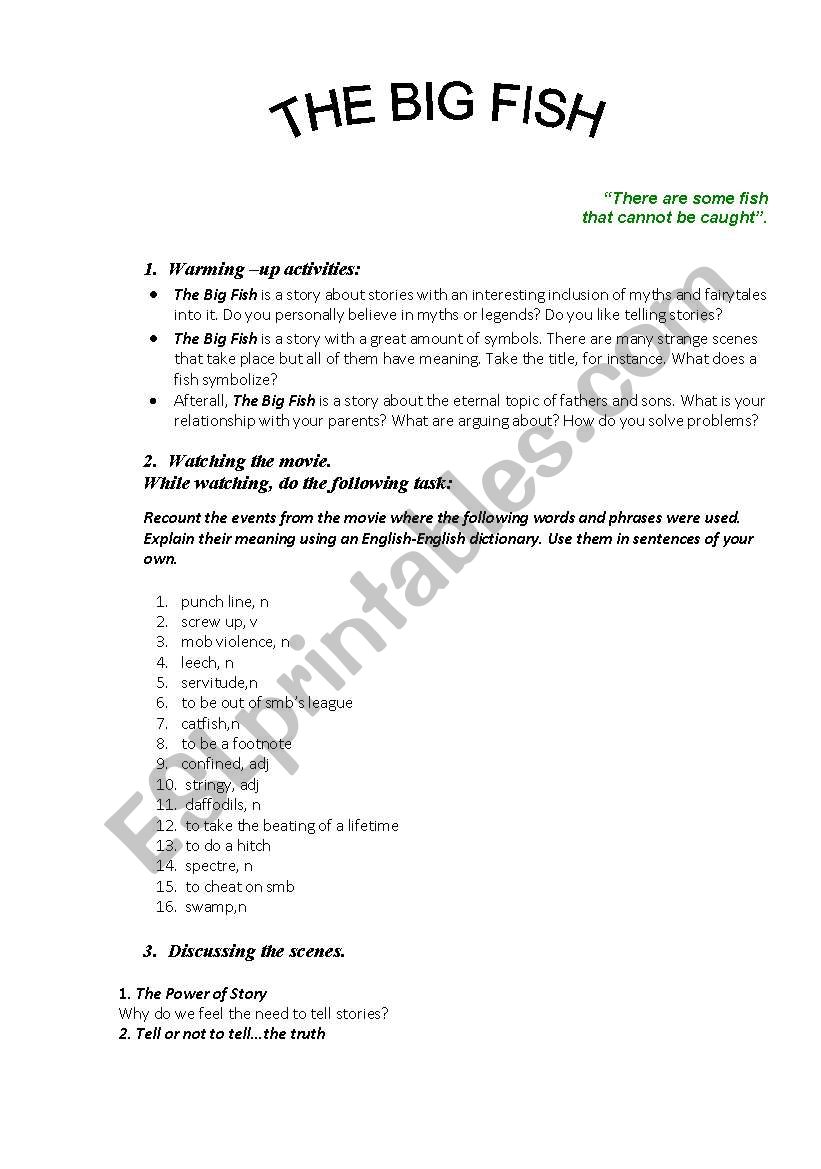 The Big Fish movie worksheet worksheet