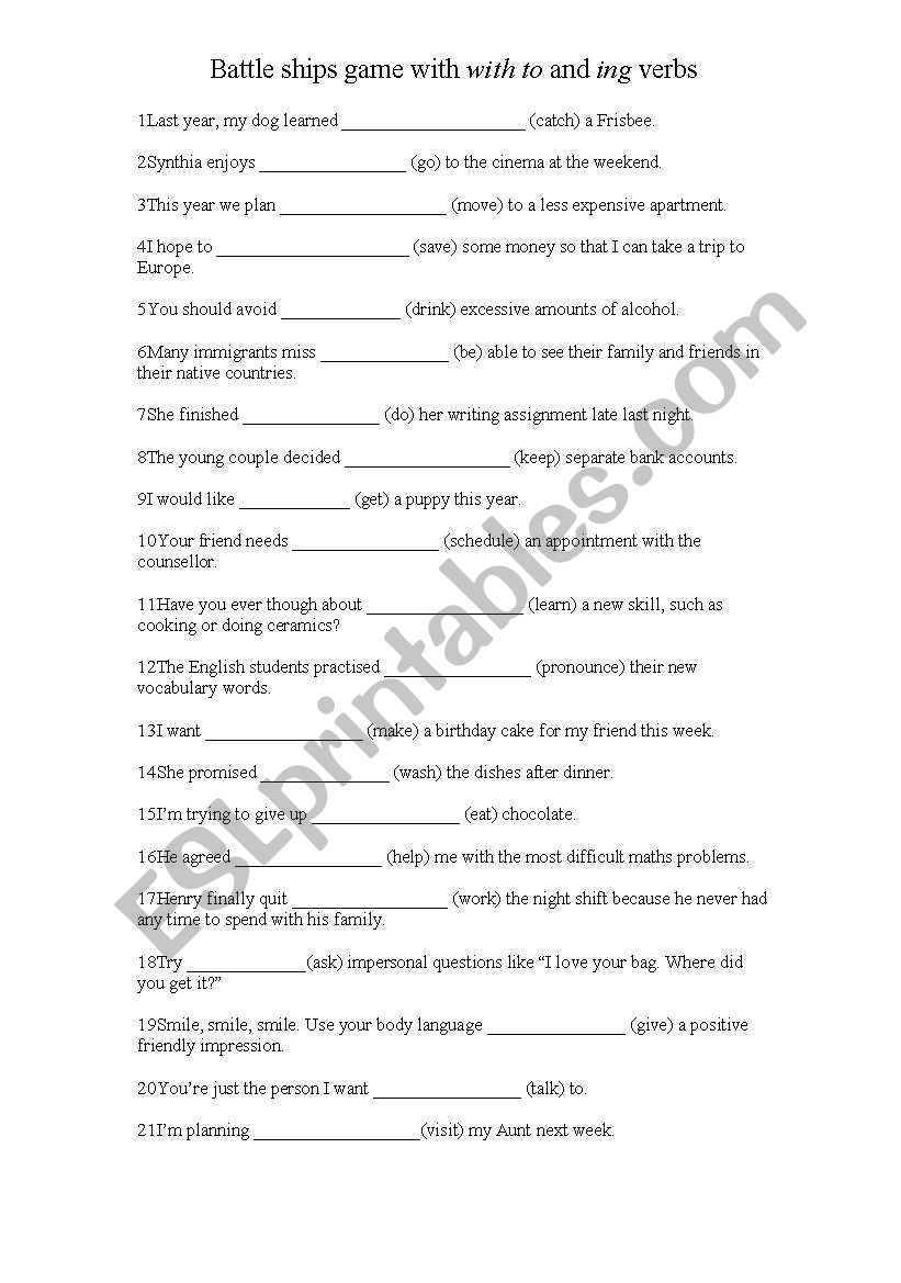 Practising with to and ing verbs for pre-intermediate to intermediate