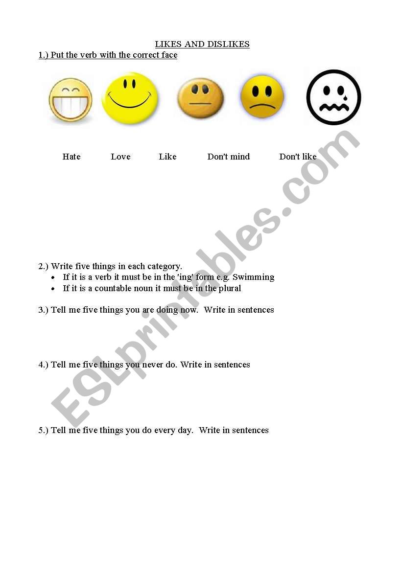 Expressing likes and dislikes (revision)