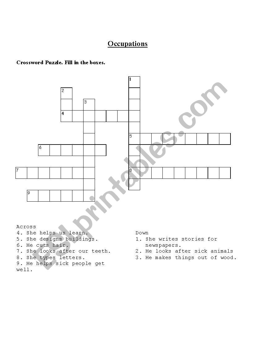 Occupations / Jobs Crossword worksheet