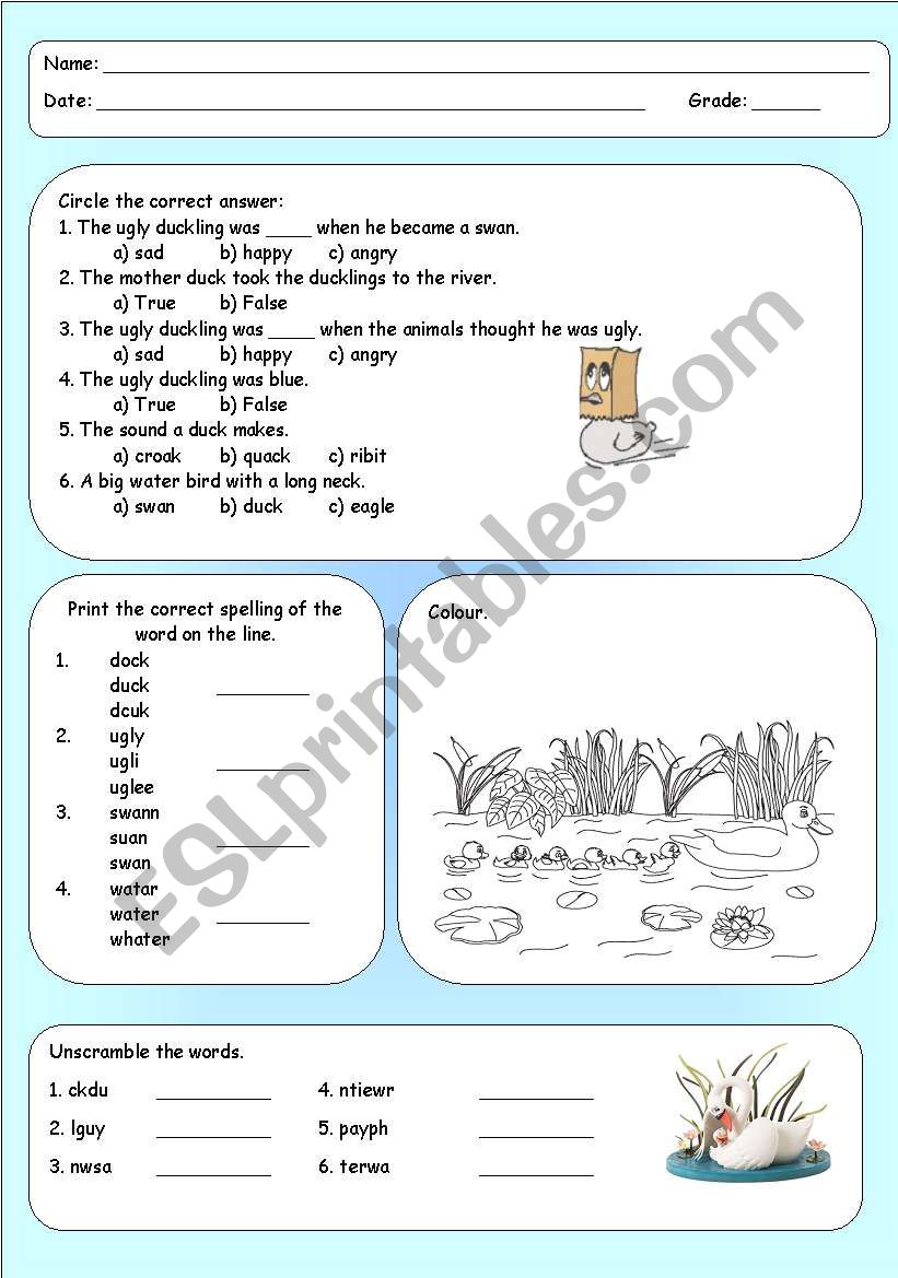 The Ugly duckling worksheet