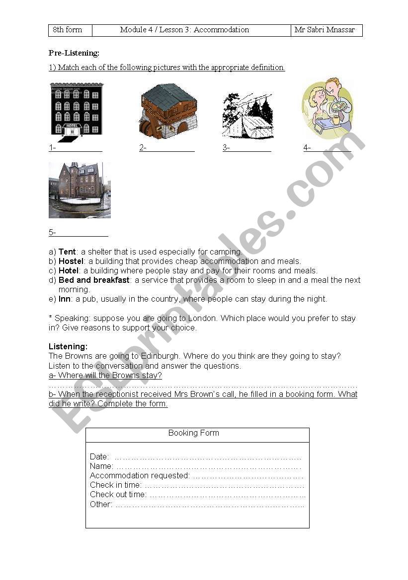 accommodation worksheet