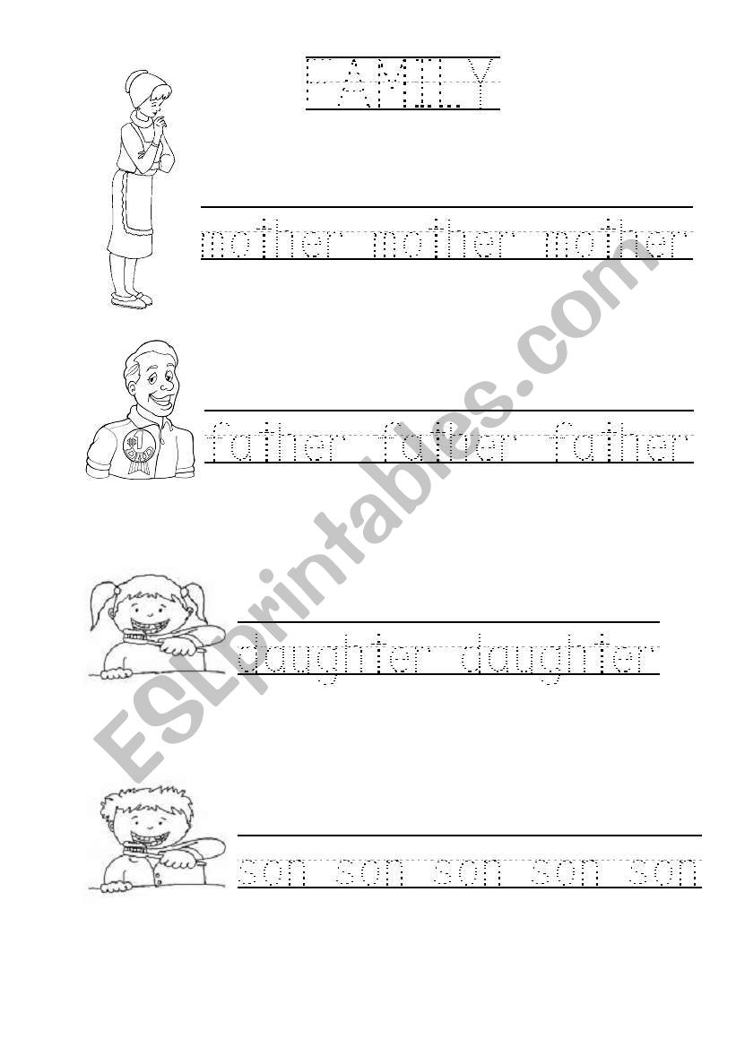 Family - tracing worksheet