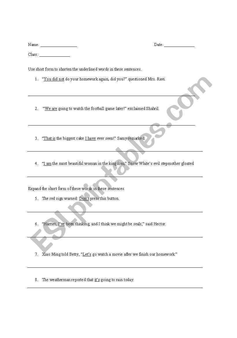 Grammar Worksheet worksheet