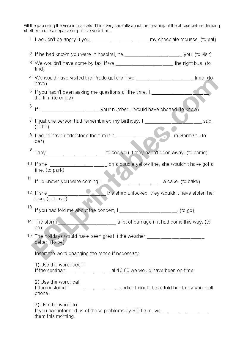 Third Conditional Exercises worksheet