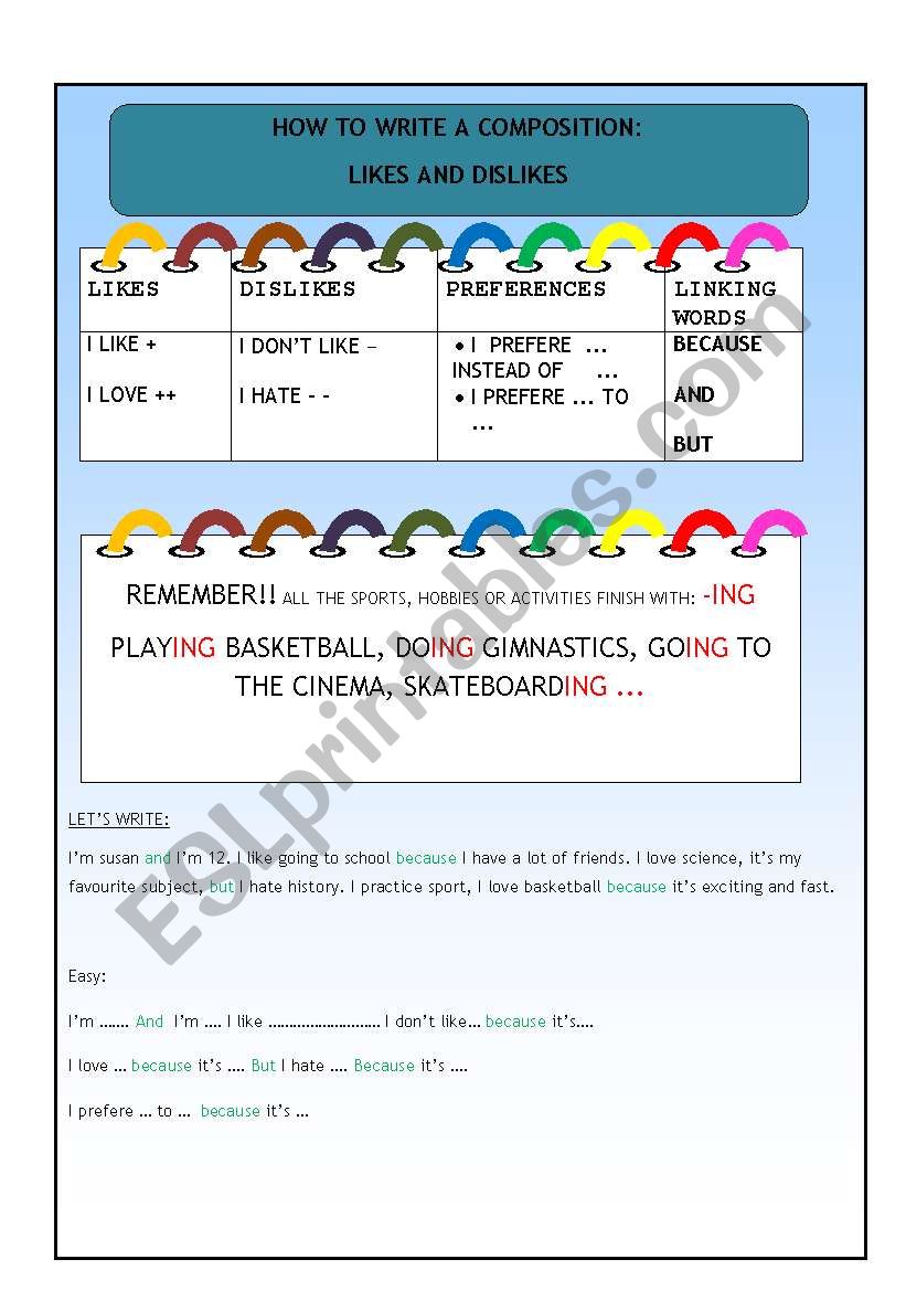 how to write a composition: likes and dislikes