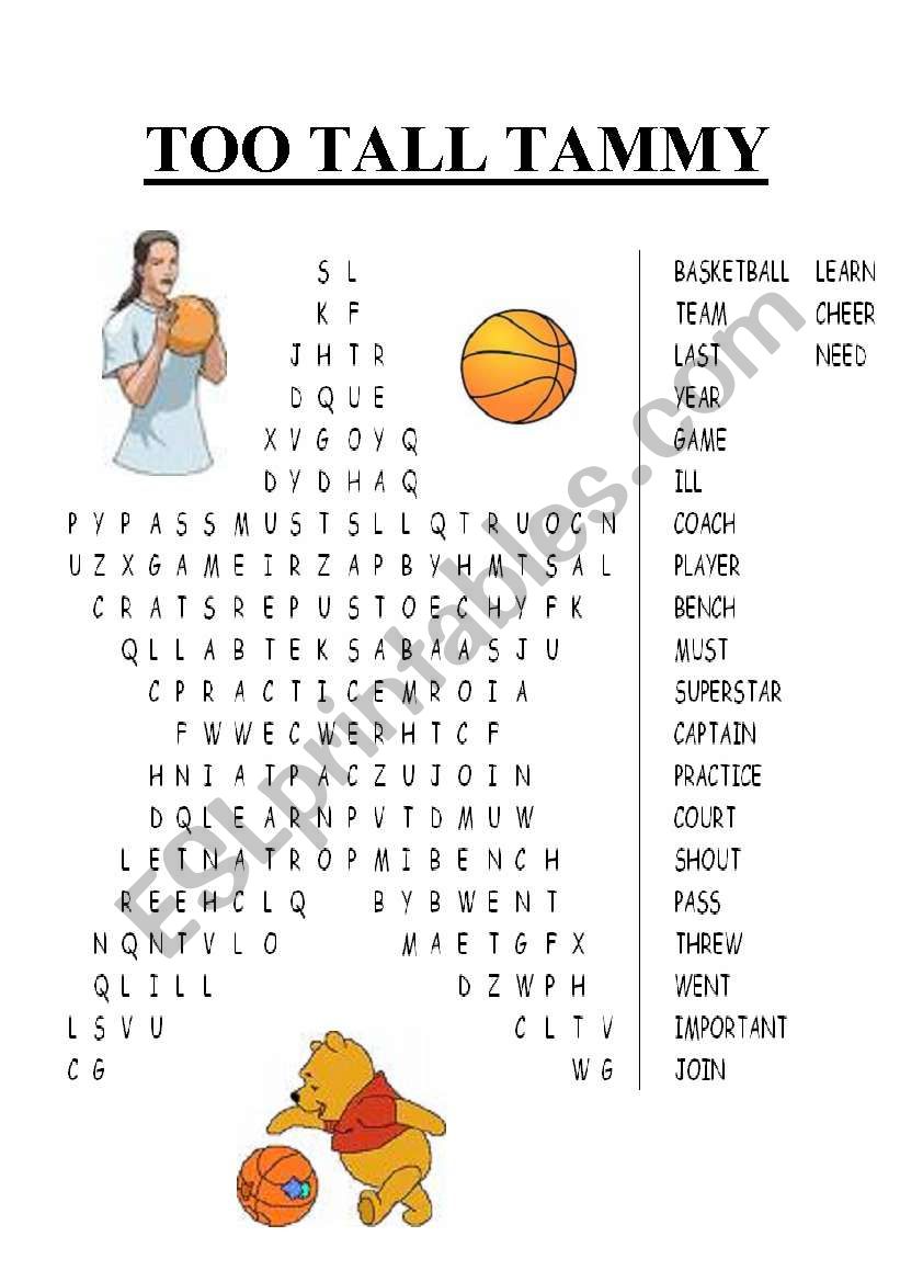 SPORT WORD search according to the story too-tall tammy
