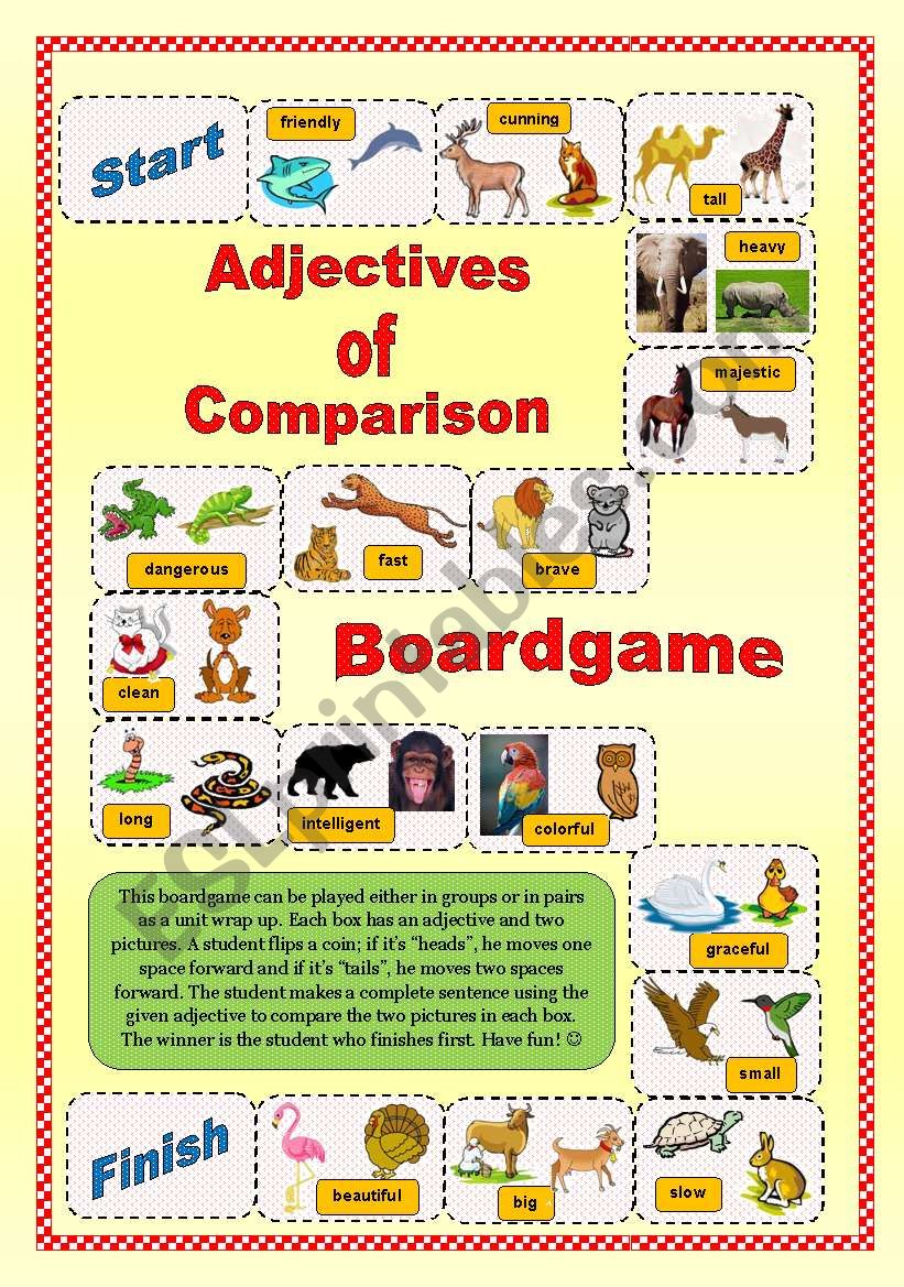 Comparison games. Comparatives Board game. Comparison of adjectives Board game. Degrees of Comparison Board game. Adjectives Board game.