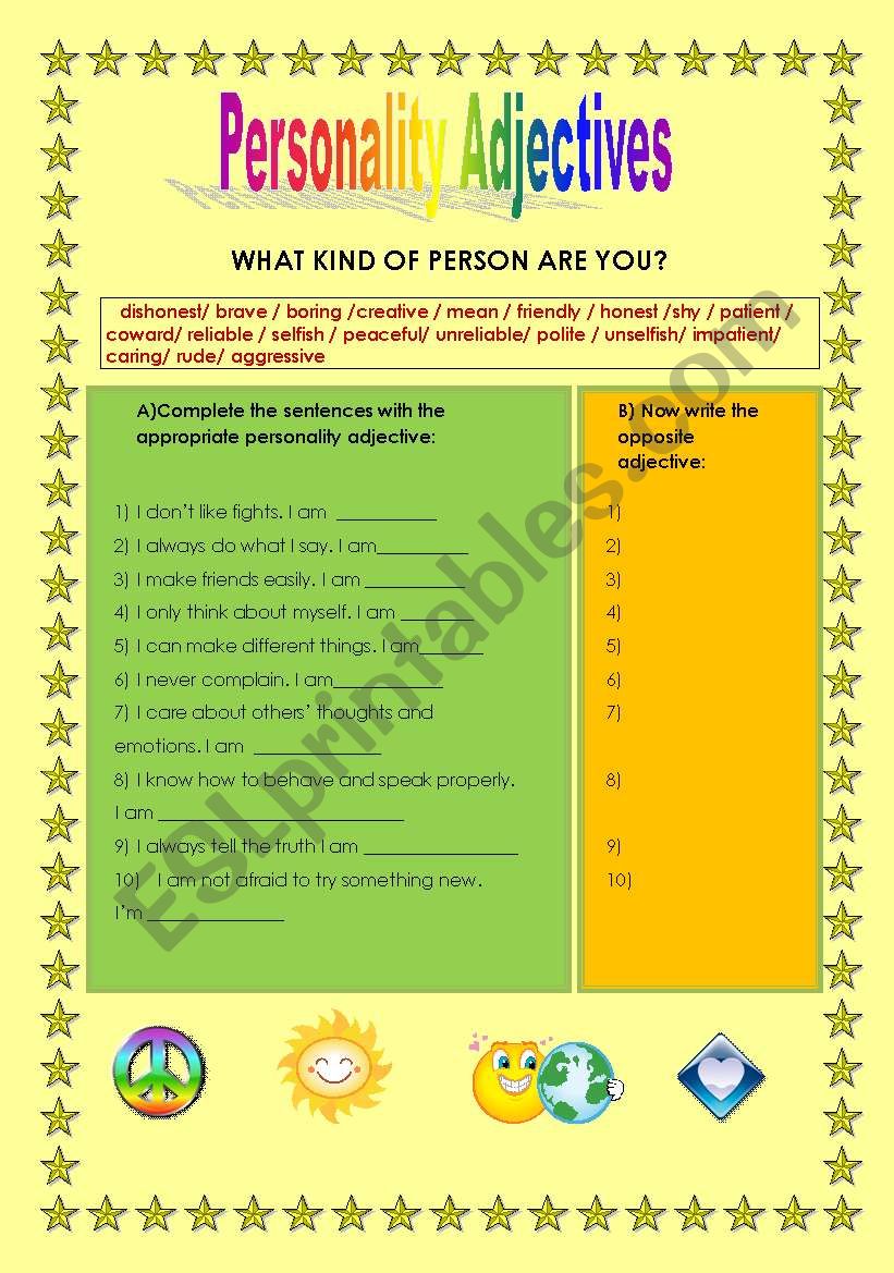 Personality Adjectives worksheet