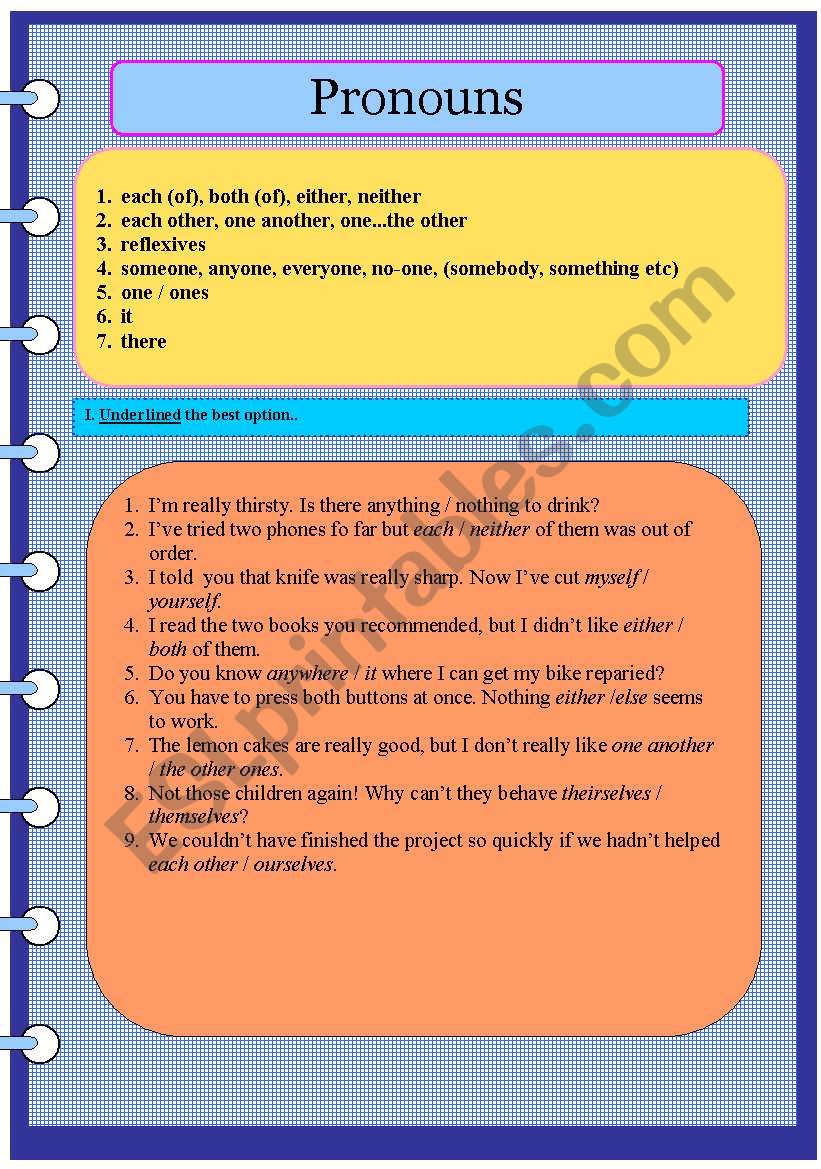 Pronouns worksheet