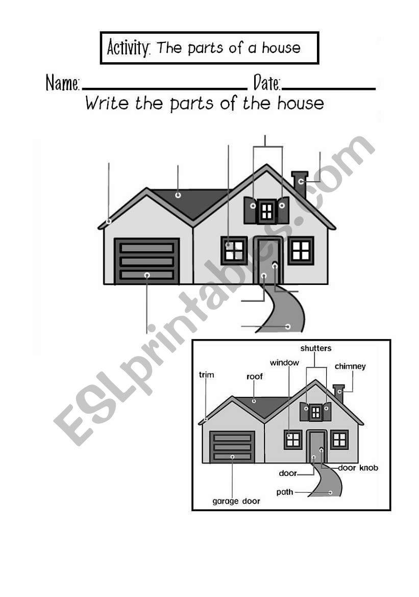 Parts of the house worksheet