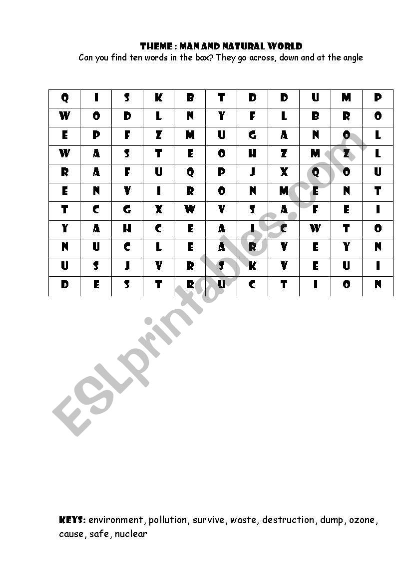 Man and Natural world puzzle worksheet