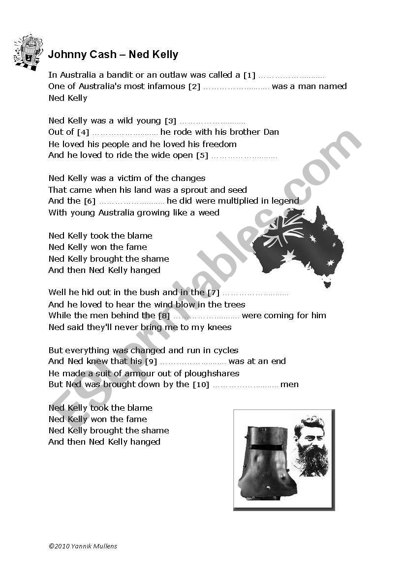 Song Ned Kelly - Johnny Cash worksheet