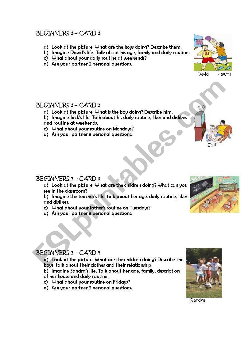 Role Play cards - part 1 worksheet