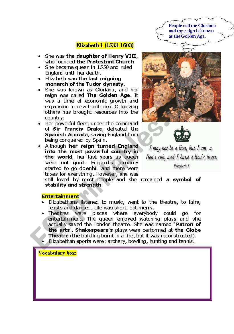 Elizabeth I worksheet