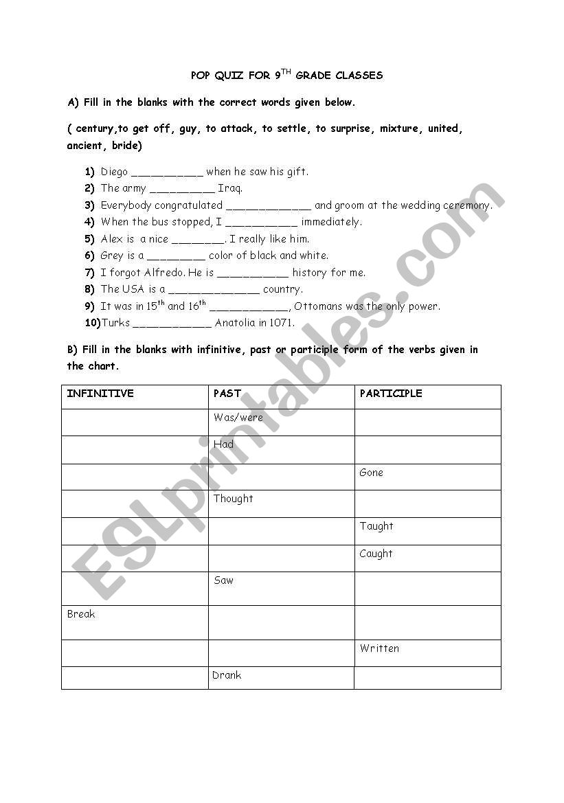 Quiz for intermediate students-vocabulary and time exercises