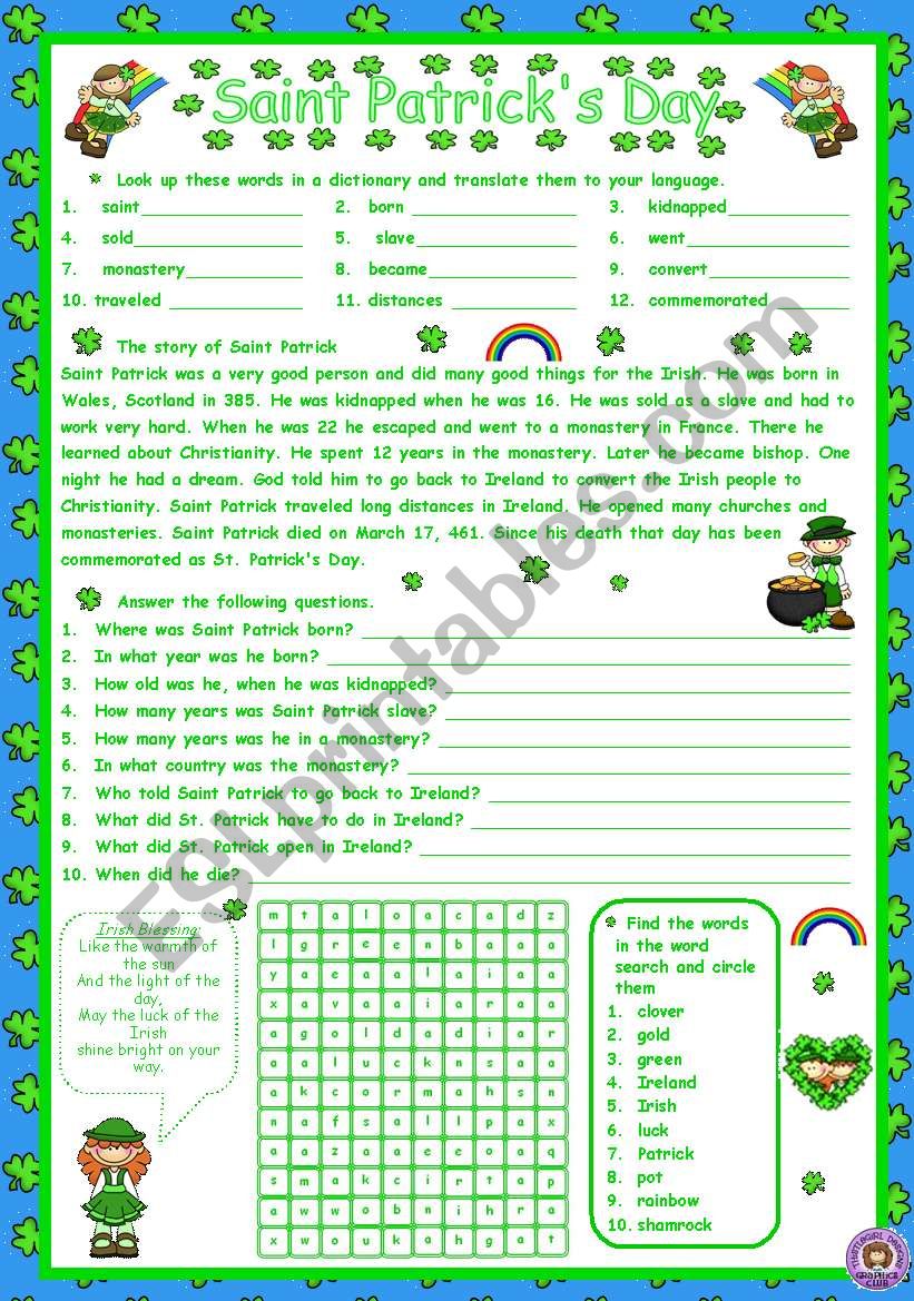 SAINT PATRICKS DAY - STORY worksheet