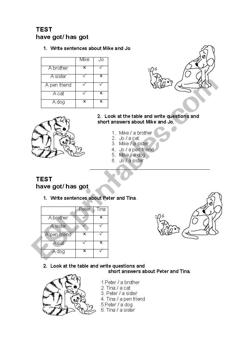 Test have got worksheet