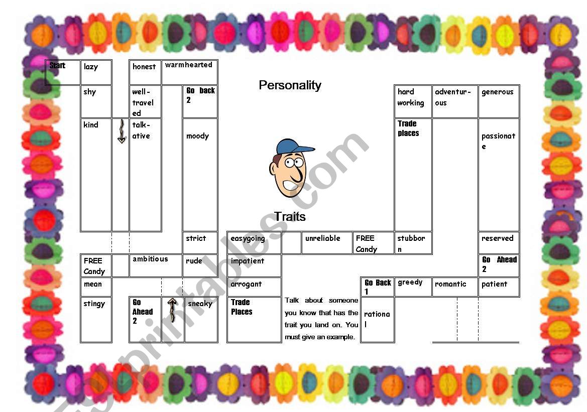 Personality gameboard worksheet