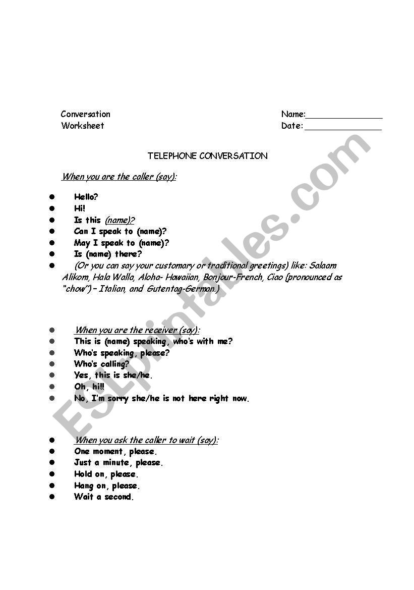 telephone conversation worksheet