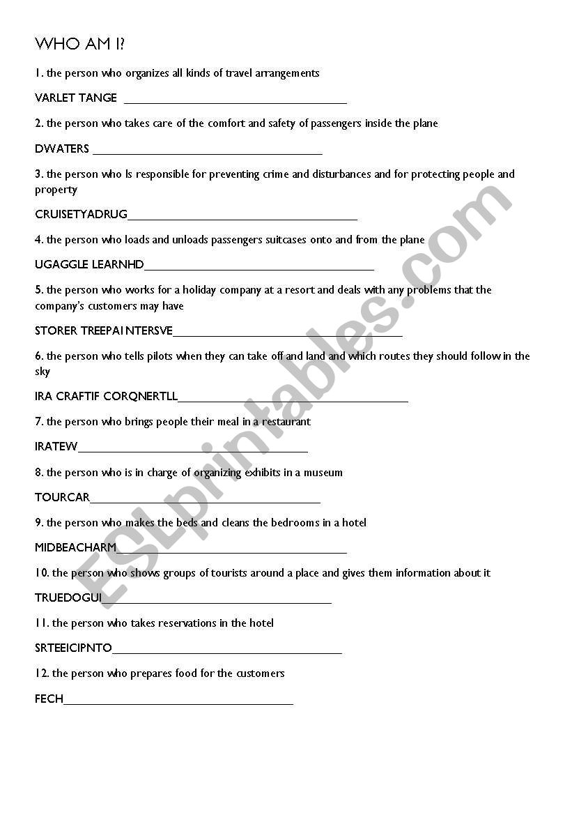 Who am I? worksheet