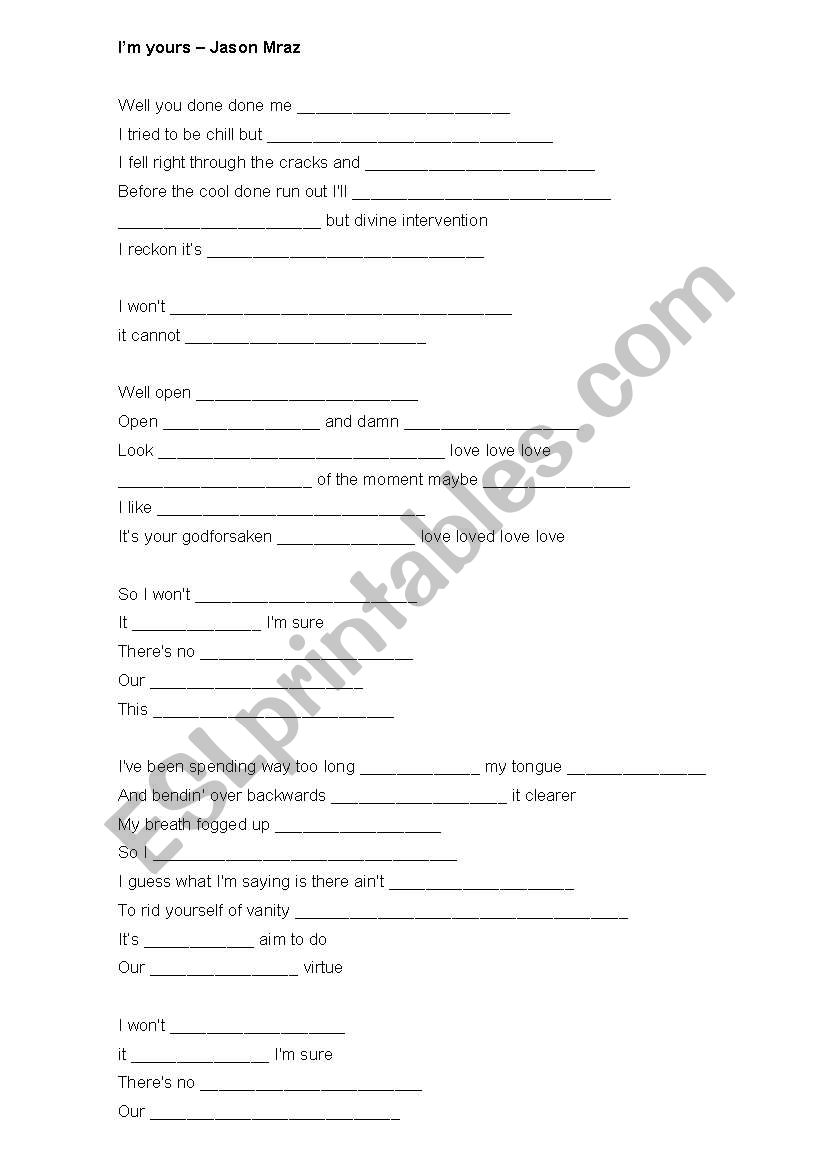 I´m yours worksheet