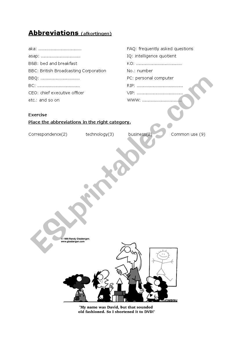 Abbreviations worksheet