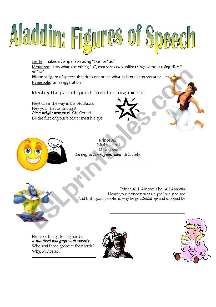 Aladdin Figures of Speech worksheet