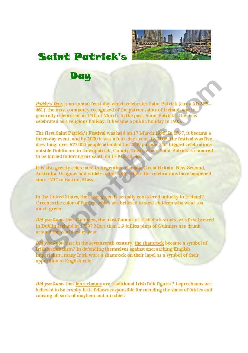 Saint Patricks Day worksheet