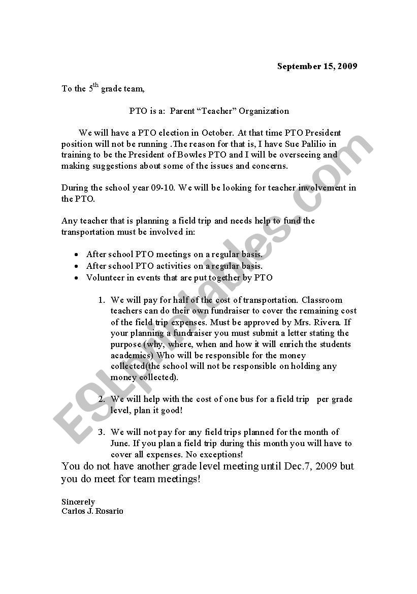 Reading worksheet