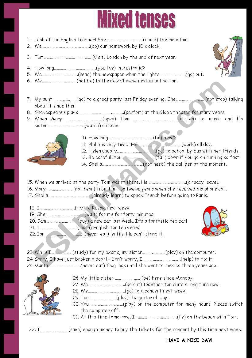 Mixed tenses worksheet