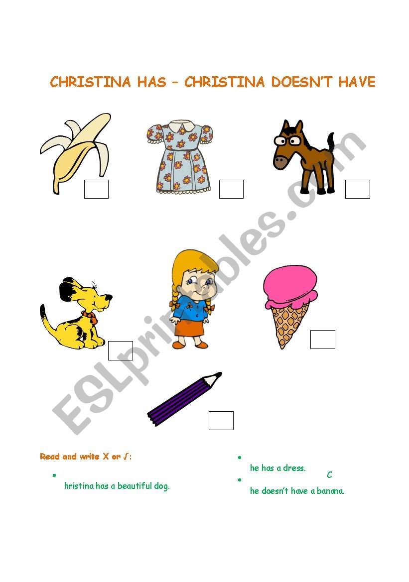 She HAS/She DOESN´T have worksheet