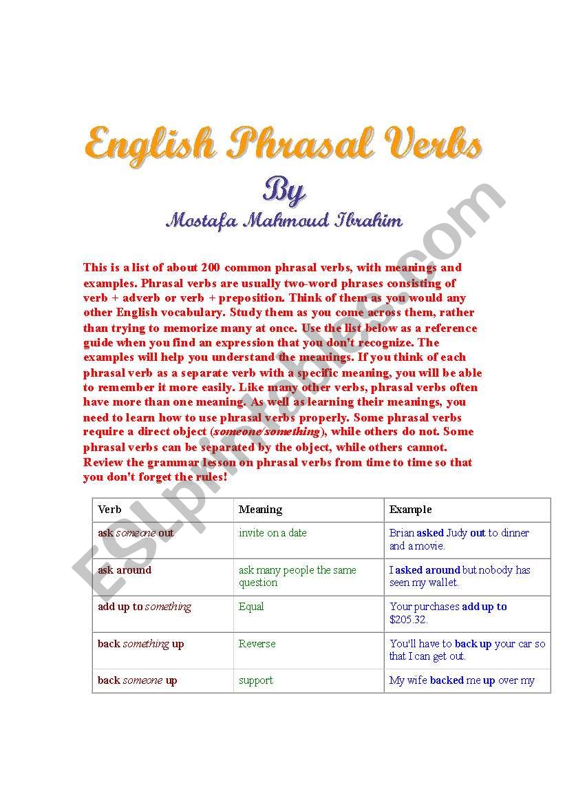 phrasal verbs worksheet