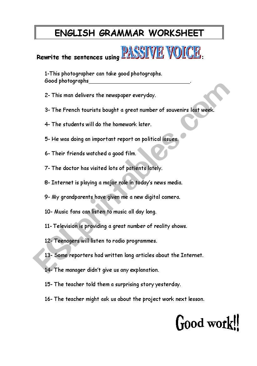 Passive voice worksheet