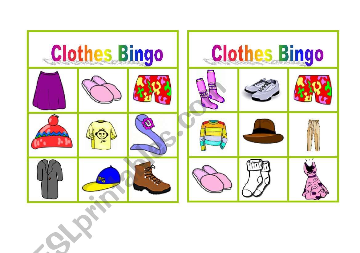 Clothes Bingo. Worksheet 1 worksheet