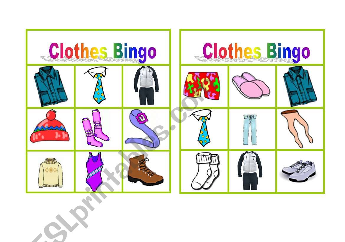 Clothes Bingo. Worksheet 2 worksheet
